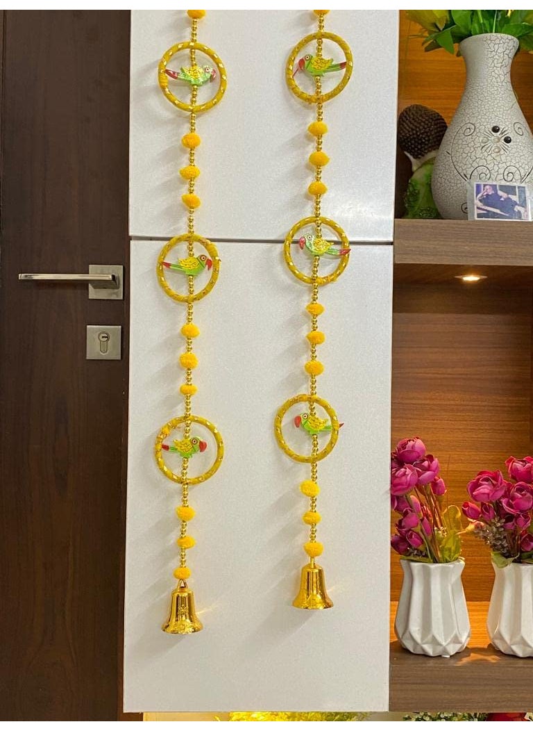 MAGPIE Magpie Collections Traditional Latkan Pair of 5 Parrot Moti Door latkan Toran Yellow Colour Bangle Home Dcor Bandhanwar for Decoration 3 Ft 2 String  - Image 4