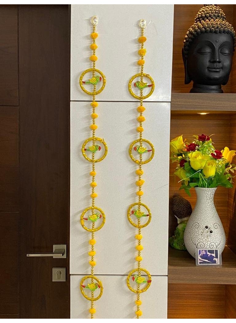MAGPIE Magpie Collections Traditional Latkan Pair of 5 Parrot Moti Door latkan Toran Yellow Colour Bangle Home Dcor Bandhanwar for Decoration 3 Ft 2 String  - Image 1