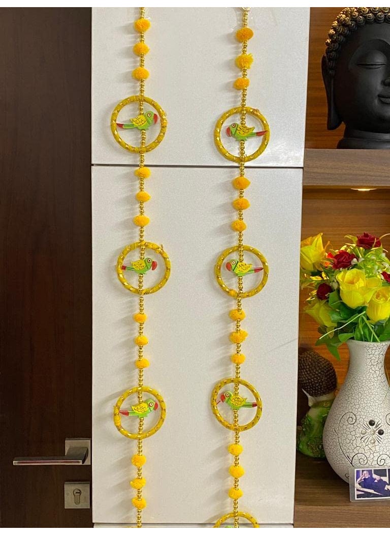 MAGPIE Magpie Collections Traditional Latkan Pair of 5 Parrot Moti Door latkan Toran Yellow Colour Bangle Home Dcor Bandhanwar for Decoration 3 Ft 2 String  - Image 5