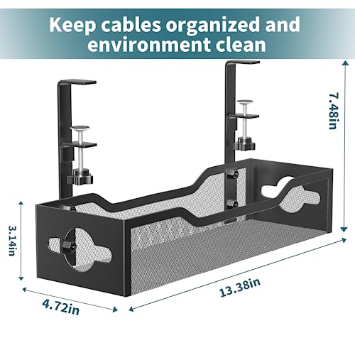 Litwaro Under Desk Cable Management Tray 2 Pack, No Drill, Organizer with Clamp Easy to Install for Standing Cord Organizer, Wire Damage Desk, Black, 13.38''-2 pack - Image 3