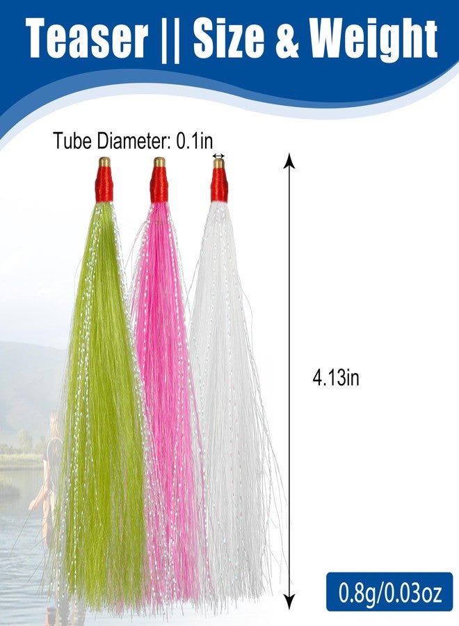 FUSIGO Fishing Bucktail Teaser, 9/18pcs Saltwater Bucktail Fishing Lures Copper Tube Teasers for Flounder Rig Fishing Teasers Plugs (9pcs Mixed) - Image 2