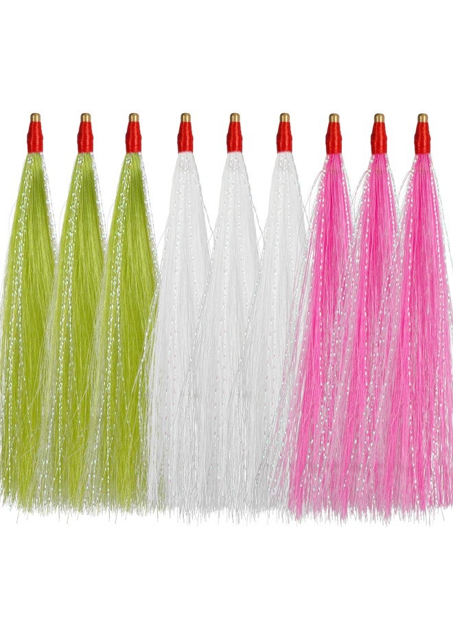 FUSIGO Fishing Bucktail Teaser, 9/18pcs Saltwater Bucktail Fishing Lures Copper Tube Teasers for Flounder Rig Fishing Teasers Plugs (9pcs Mixed) - Image 1