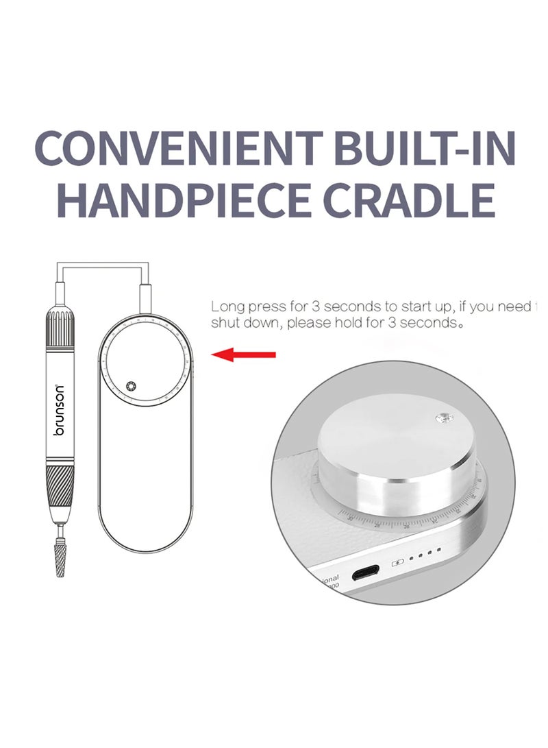 Brunson Submarine Portable Nail Drill Machine Waterproof Low Noise and Vibration 30000 RPM E File for Manicure and Pedicure Professional Electric Nail Drill for Gel Nails Salon and Home Use - Image 3