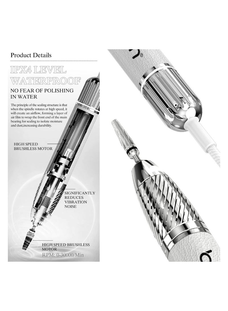 Brunson Submarine Portable Nail Drill Machine Waterproof Low Noise and Vibration 30000 RPM E File for Manicure and Pedicure Professional Electric Nail Drill for Gel Nails Salon and Home Use - Image 4