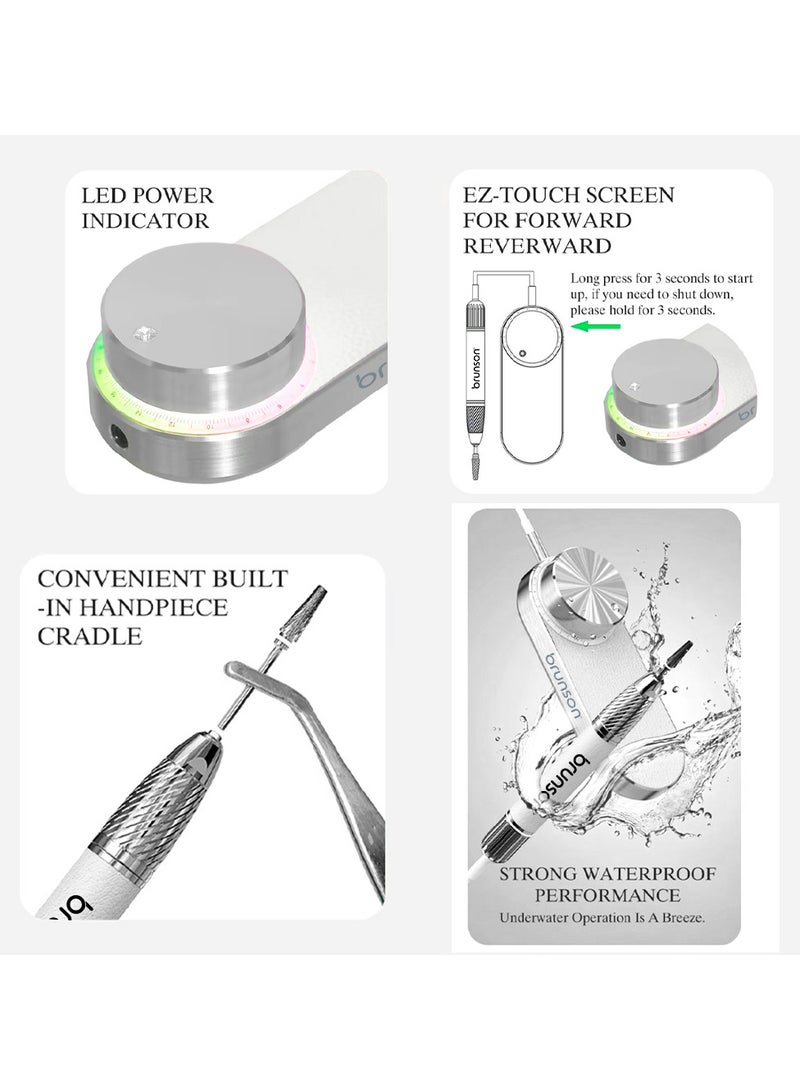 Brunson Submarine Portable Nail Drill Machine Waterproof Low Noise and Vibration 30000 RPM E File for Manicure and Pedicure Professional Electric Nail Drill for Gel Nails Salon and Home Use - Image 5