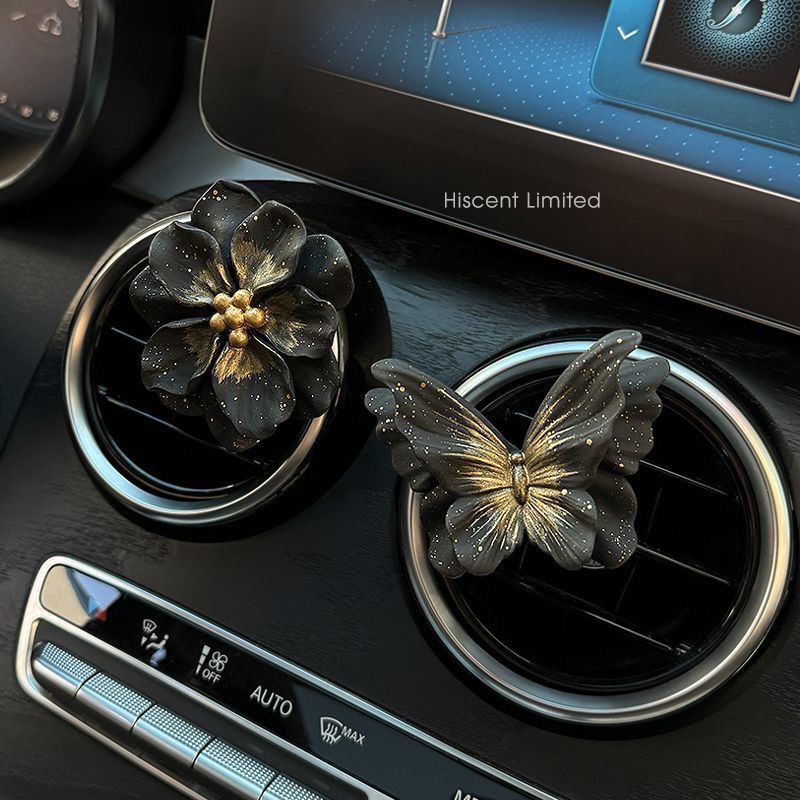 Luxury Black and Gold Butterfly Car Air Freshener with Flower  Design