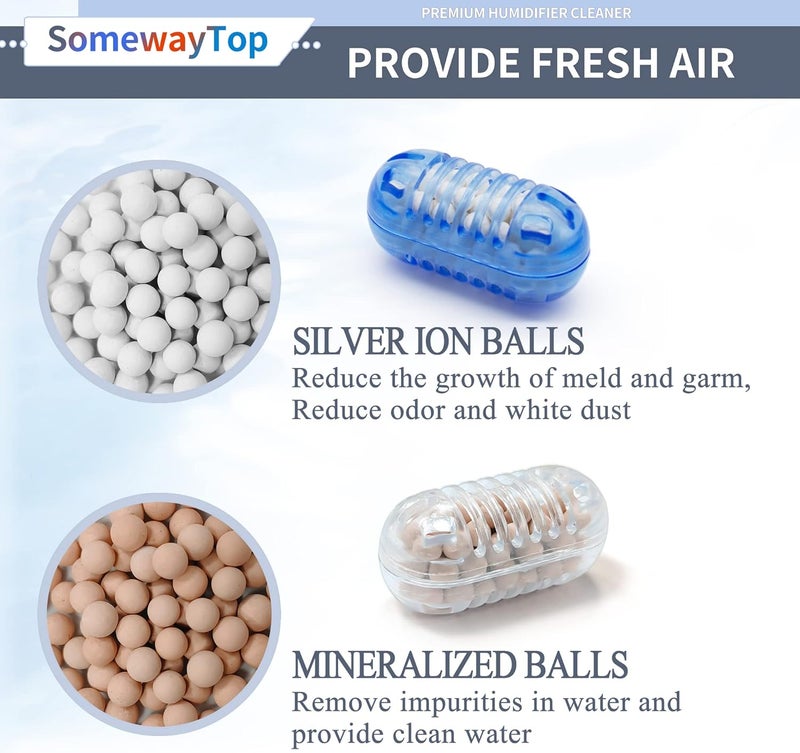 SOMEWAYTOP [2025 VER] 20X Humidifier Cleaner, Demineralization Cartridge for Humidifier Compatible with Protec Demineralization Cleaning Ball, Homedics Humidifiers Filter Replacement & Humid Clean Cartridge - Image 5