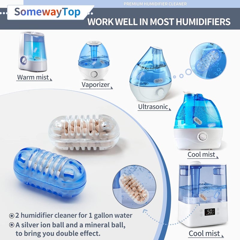 SOMEWAYTOP [2025 VER] 20X Humidifier Cleaner, Demineralization Cartridge for Humidifier Compatible with Protec Demineralization Cleaning Ball, Homedics Humidifiers Filter Replacement & Humid Clean Cartridge - Image 3
