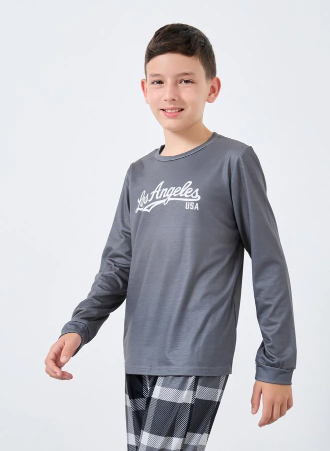 Styli Styli Teen Slogan T-Shirt and Checked Pyjama Set
