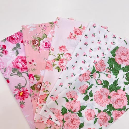 Antetek 7Pcs 9.8" x 9.8"(25 * 25CM) Cotton Fabric DIY Making Supplies Quilting Patchwork Fabric Fat Quarter Bundles DIY for Quilting Cotton Patchwork Cushions (Peony, 9.8" x 9.8") - Image 3