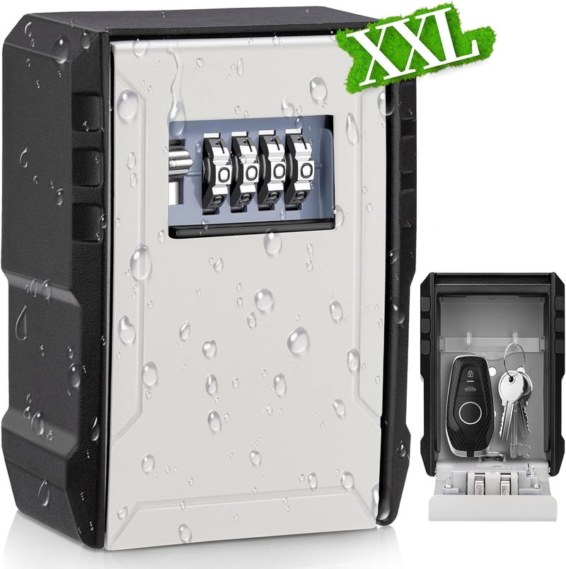 Large Outdoor Wall-Mounted Key Lock Box, Pneumatic Security Key Storage Box, 4-Digit Waterproof Combination, Heavy-Duty Large Key Safe Lockbox - Image 1
