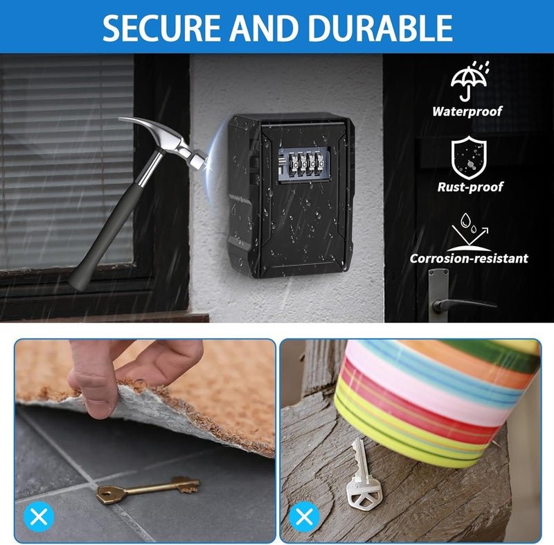Large Outdoor Wall-Mounted Key Lock Box, Pneumatic Security Key Storage Box, 4-Digit Waterproof Combination, Heavy-Duty Large Key Safe Lockbox - Image 4
