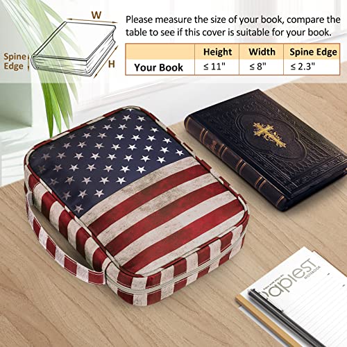 FINPAC Bible Cover, Carrying Book Case Church Bag Bible Protective with Handle and Zippered Pocket, Gift for Mother Lady Women Men, US Flag - Image 2