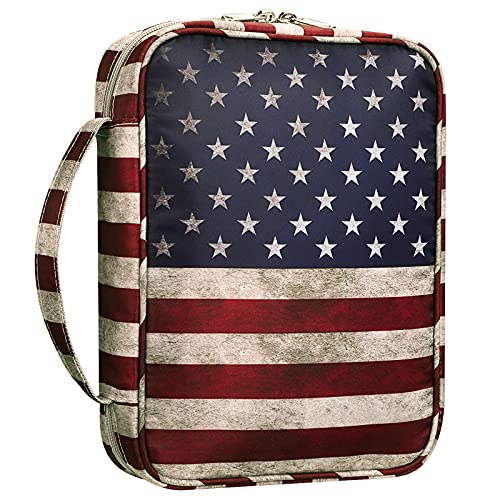 FINPAC Bible Cover, Carrying Book Case Church Bag Bible Protective with Handle and Zippered Pocket, Gift for Mother Lady Women Men, US Flag - Image 1