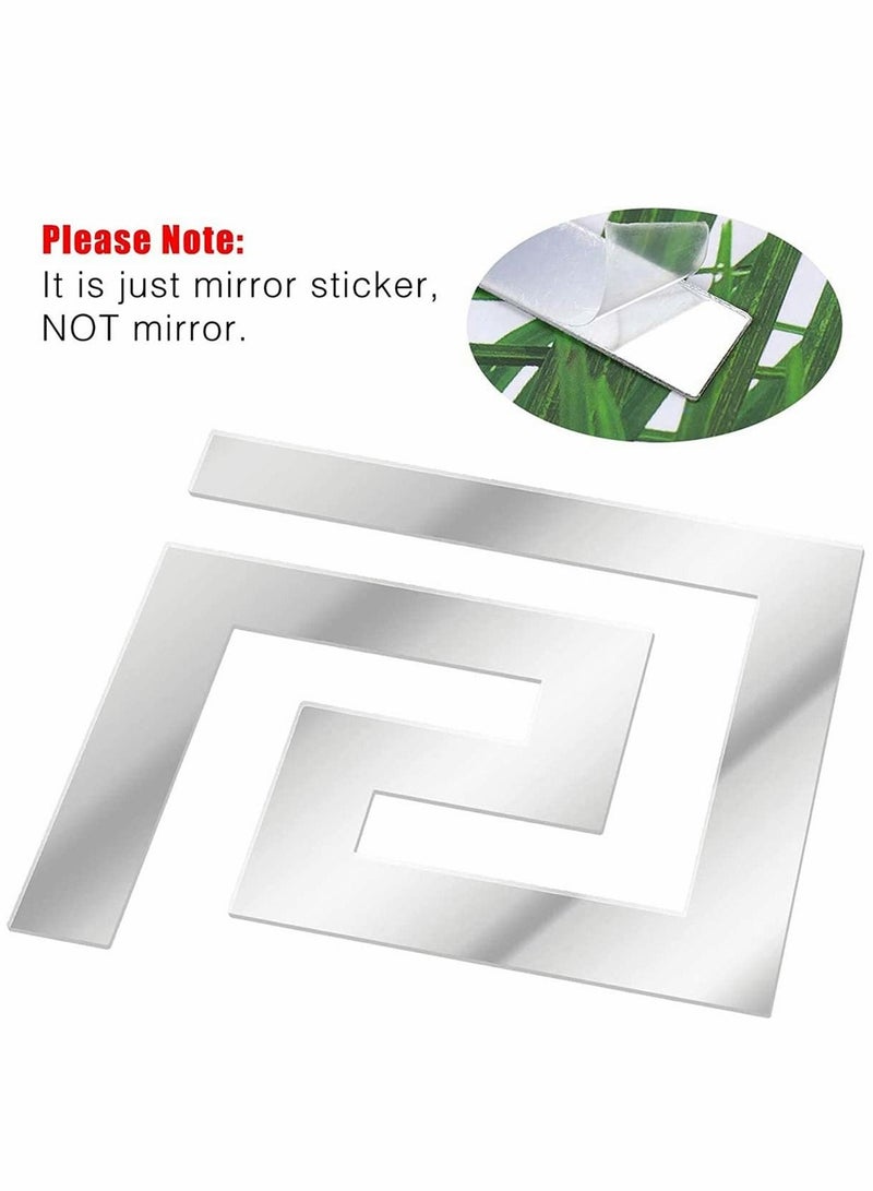 KASTWAVE 30 Pieces DIY Mirror Stickers Removable Adhensive Wall Stickers Decals, Geometric Greek Key Pattern Wall Sticker for Home Art Room Bedroom Background Decoration (Silver) - Image 3