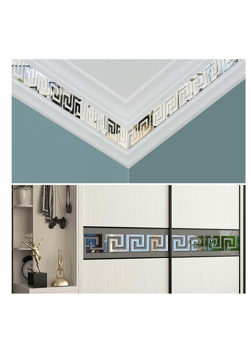 KASTWAVE 30 Pieces DIY Mirror Stickers Removable Adhensive Wall Stickers Decals, Geometric Greek Key Pattern Wall Sticker for Home Art Room Bedroom Background Decoration (Silver) - Image 5
