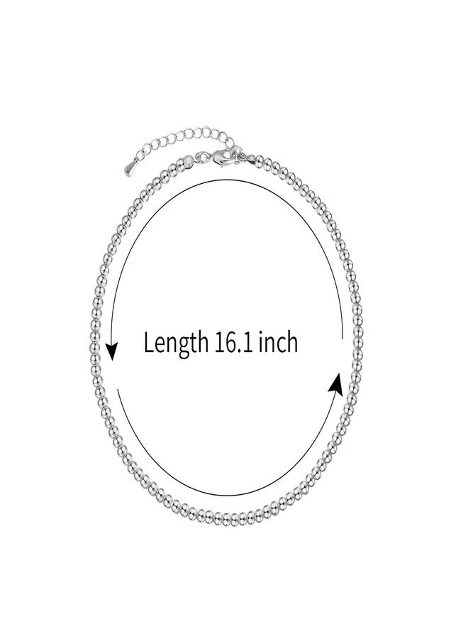 Badu Silver Plated Bead for Women Handmade Ball Strand Chain Necklaces 4mm (16.1 inch) - Image 2