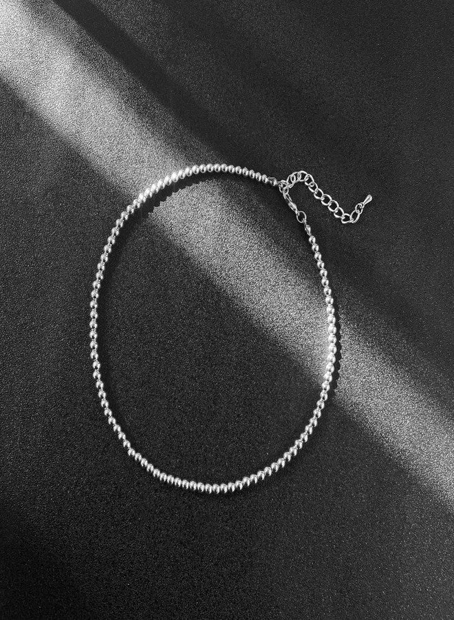 Badu Silver Plated Bead for Women Handmade Ball Strand Chain Necklaces 4mm (16.1 inch) - Image 3