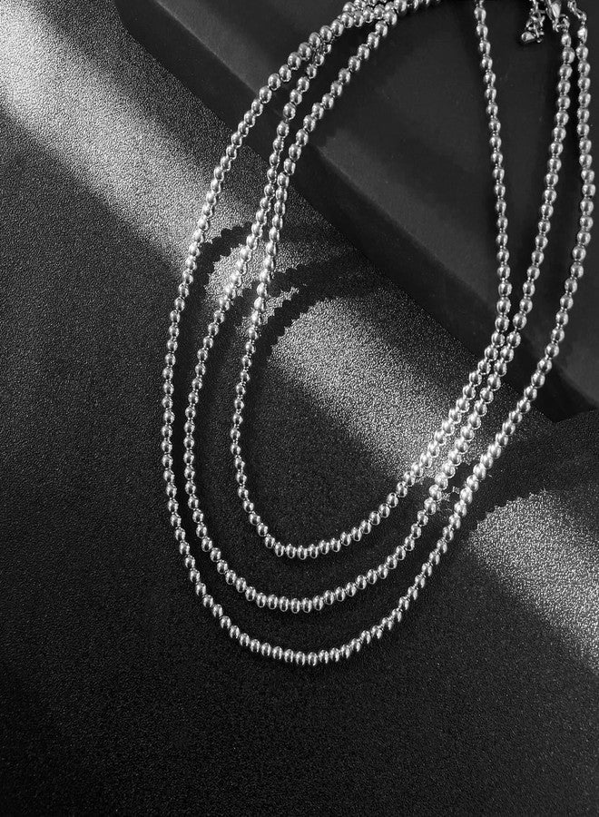 Badu Silver Plated Bead for Women Handmade Ball Strand Chain Necklaces 4mm (16.1 inch) - Image 4