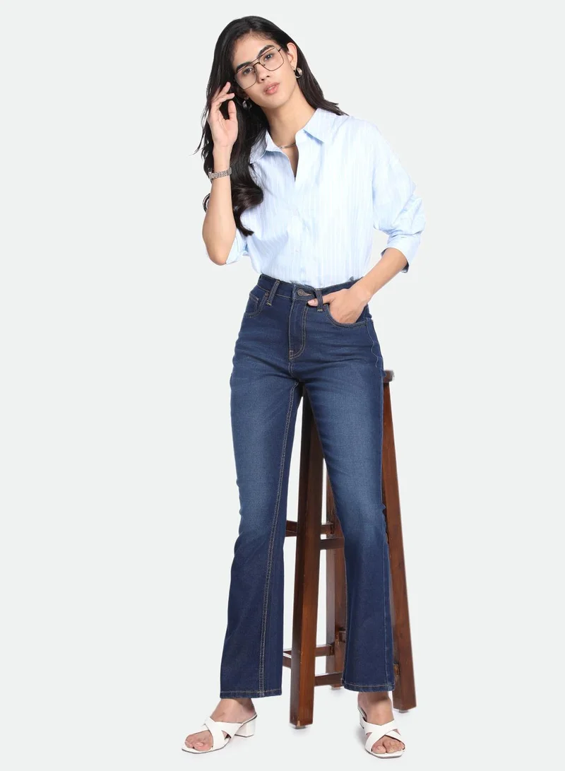 دينيس لينغو Indigo Boot Cut Jeans for Women - Stretch Cotton Blend