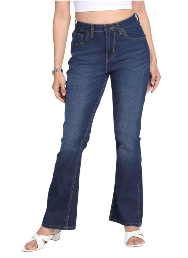 دينيس لينغو Indigo Boot Cut Jeans for Women - Stretch Cotton Blend