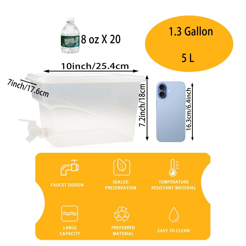 BEWBBAT 6 Pack 1.3 Gallon Fridge Drink Beverage Dispenser with Spigot, Leak-Proof Plastic Water Container Ice Juice Dispenser with Spigot for Party Daily Use - Image 2