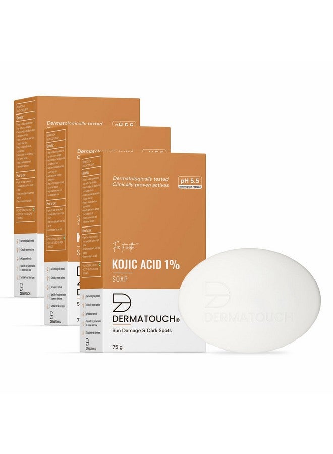 ديرماتوتش صابون حمض الكوجيك 1% مع الجلوتاثيون | لعلاج التصبغات وتلف البشرة الناتج عن أشعة الشمس | صابون للرجال والنساء | مناسب لجميع أنواع البشرة | 75 جرام × 3 - Image 1