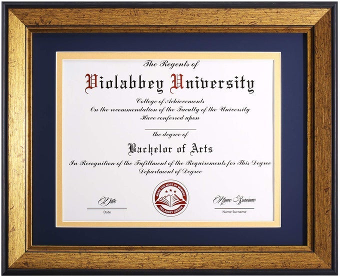 85x11 Diploma Frame Gold 85 x 11 Certificate Frame with Mat or 11x14 College Degree Frames without Mat Wall or Tabletop Display Tempered glass Navy Gold Double Mat
