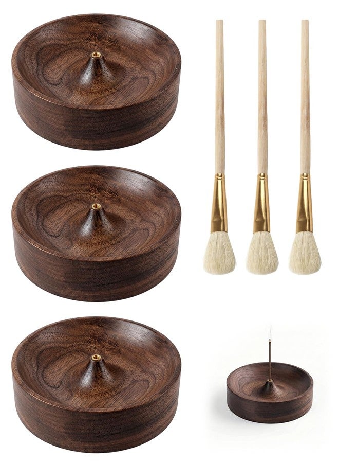 DAWZMR 3PCS Incense Holder for Sticks with 3PCS Ash Brush, Wooden Black Walnut Burner Ash Catcher Bowl Tray for Home Décor, Meditation, Yoga, Spa - Image 1