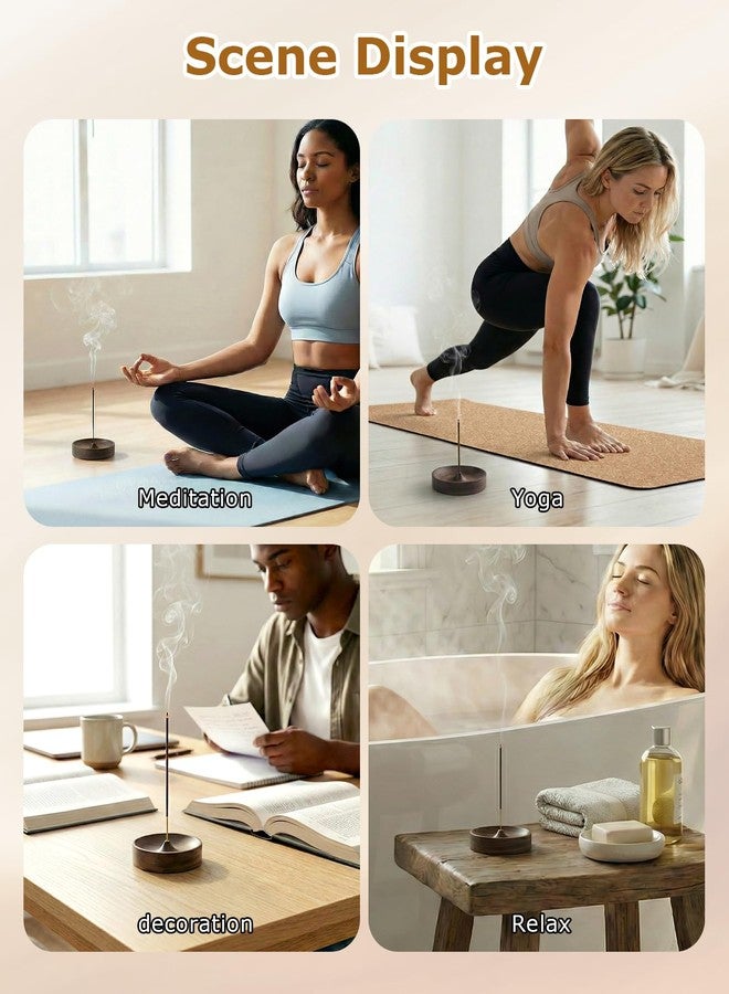 DAWZMR 3PCS Incense Holder for Sticks with 3PCS Ash Brush, Wooden Black Walnut Burner Ash Catcher Bowl Tray for Home Décor, Meditation, Yoga, Spa - Image 4
