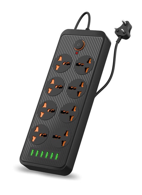 Portronics power plate 7 with 6 USB Port + 8 power sockets smart electric universal extension board multi plug with 2500W, 3Mtr cord length, 2.1A USB output
