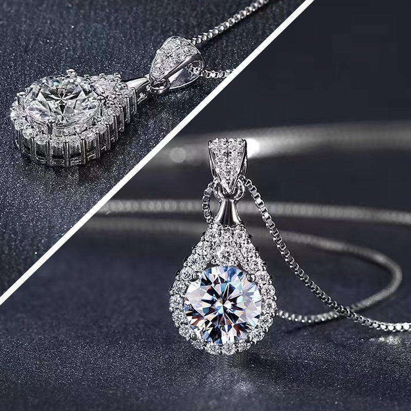 FEIKFEIZ Women's Moissanite Necklace 2 Carat Lab-Grown Diamond Pendant, Rhodium-Plated 925 Sterling Silver, Single Gemstone, Gift Box Included - Image 3