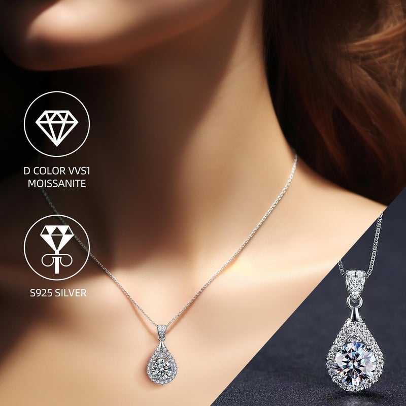 FEIKFEIZ Women's Moissanite Necklace 2 Carat Lab-Grown Diamond Pendant, Rhodium-Plated 925 Sterling Silver, Single Gemstone, Gift Box Included - Image 4