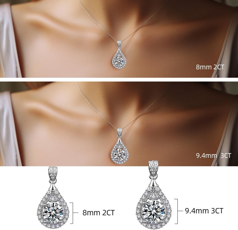 FEIKFEIZ Women's Moissanite Necklace 2 Carat Lab-Grown Diamond Pendant, Rhodium-Plated 925 Sterling Silver, Single Gemstone, Gift Box Included - Image 5