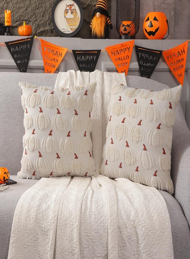 LUOYEHK Fall Throw Pillow Covers 18x18 Set of 2 Khaki Pumpkin Decorative Pillow Cases Farmhouse Plush Faux Fur Wool Cushion Covers for Couch Sofa Bed - Image 3