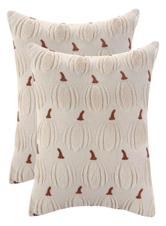 LUOYEHK Fall Throw Pillow Covers 18x18 Set of 2 Khaki Pumpkin Decorative Pillow Cases Farmhouse Plush Faux Fur Wool Cushion Covers for Couch Sofa Bed - Image 1