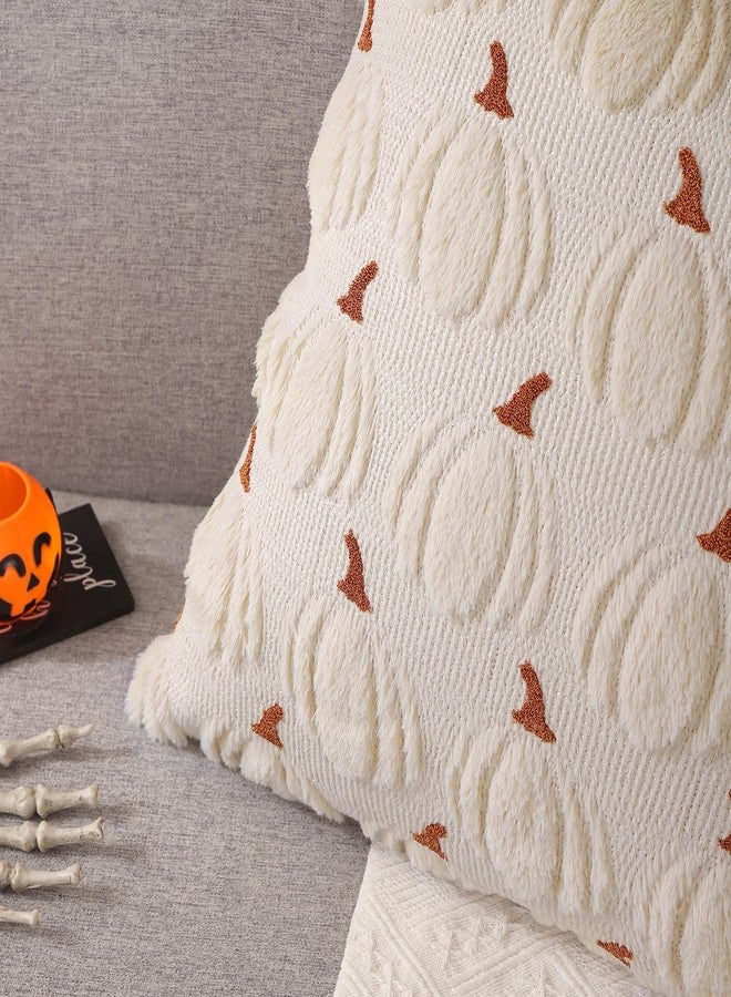 LUOYEHK Fall Throw Pillow Covers 18x18 Set of 2 Khaki Pumpkin Decorative Pillow Cases Farmhouse Plush Faux Fur Wool Cushion Covers for Couch Sofa Bed - Image 4