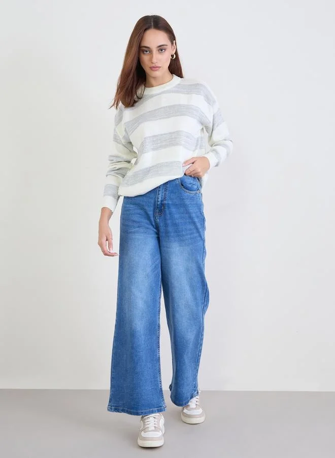 Styli Off-White Striped Knit Sweater