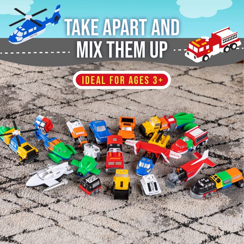 POPULAR PLAYTHINGS Magnetic Vehicles for Toddlers 1-3, Mix or Match Car Toys, 21 Piece Gift for Kids - Vehicles Orange - Image 3