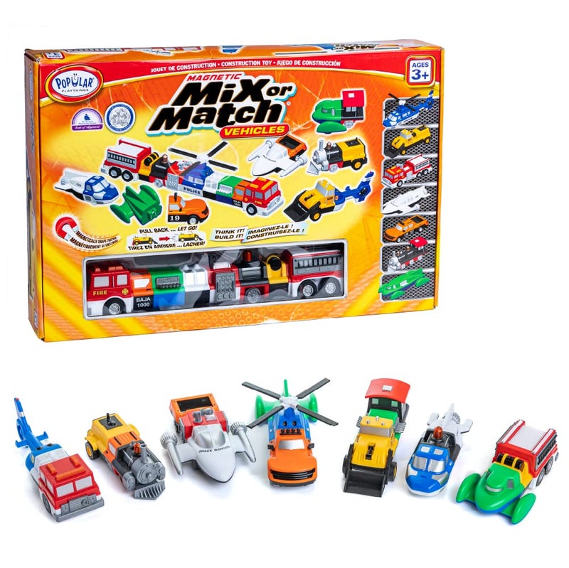 POPULAR PLAYTHINGS Magnetic Vehicles for Toddlers 1-3, Mix or Match Car Toys, 21 Piece Gift for Kids - Vehicles Orange - Image 1