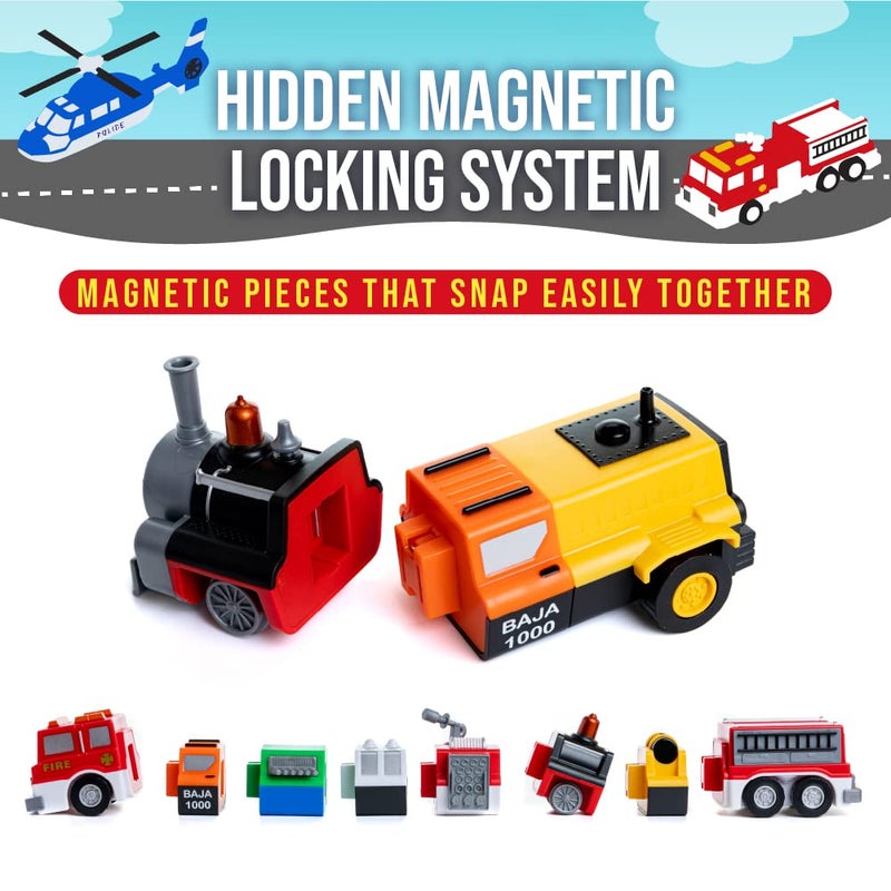 POPULAR PLAYTHINGS Magnetic Vehicles for Toddlers 1-3, Mix or Match Car Toys, 21 Piece Gift for Kids - Vehicles Orange - Image 4