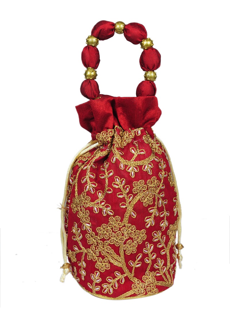 SuneshCreation Ethnic Potli Handbag with Beaded Handle for Women - Image 1
