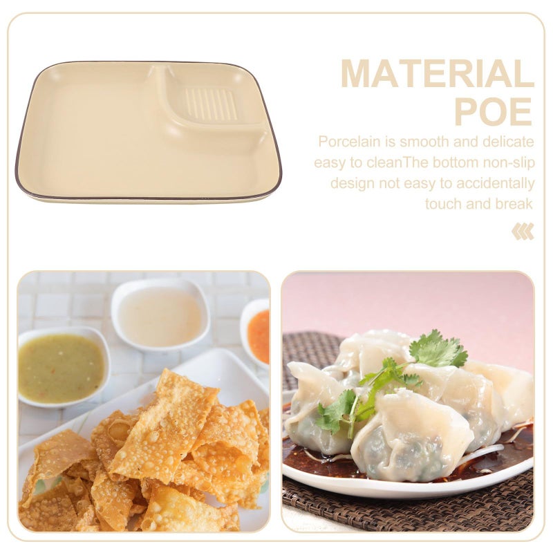 Nordic Khaki Ceramic Dumpling Plate with Vinegar Dipping Bowl for Home Side Dishes - Image 4