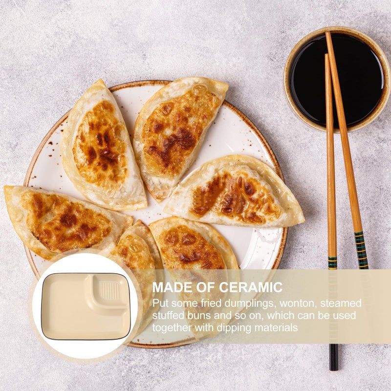 Nordic Khaki Ceramic Dumpling Plate with Vinegar Dipping Bowl for Home Side Dishes - Image 5