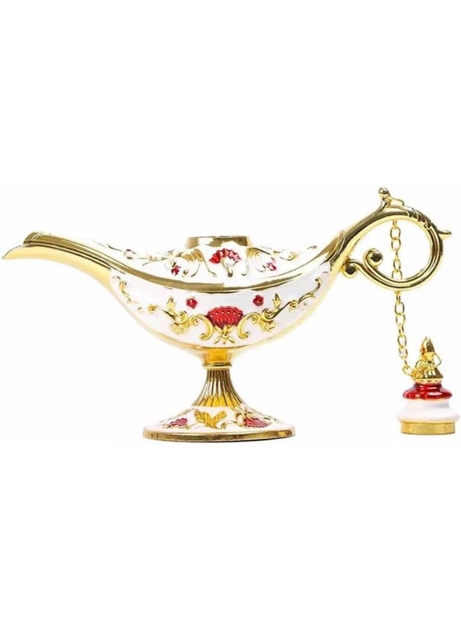 Vintage Style Fairy Tale Aladdin Magic Lamp, Genie Lamp Zinc Alloy Table Decoration- White and Golden - Image 2