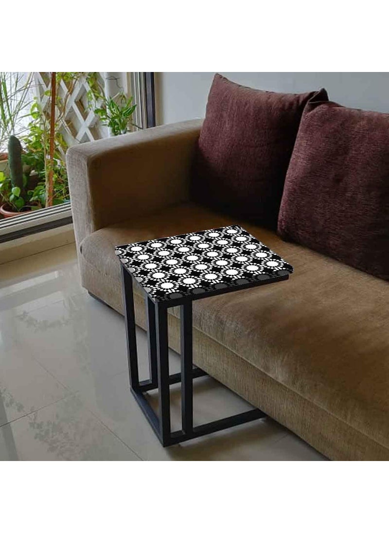 Nutcase Nutcase Design C Shaped Side Table for Laptop Work on Sofa CouchStudy Breakfast Snack Serving End Tables for Living Room Bedroom Black and White White Circle  - Image 5