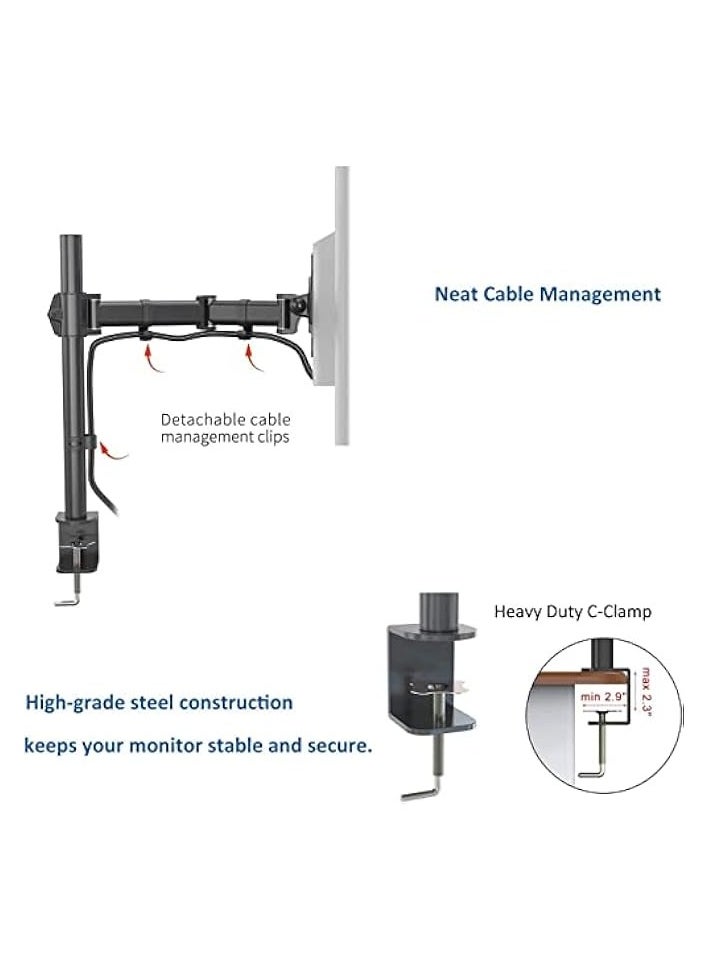 Single LCD Monitor Stand Desk Mount Heavy Duty Fully Adjustable Monitor Arm With Tilt And Swivel, Fits Screens Up to 27 inch