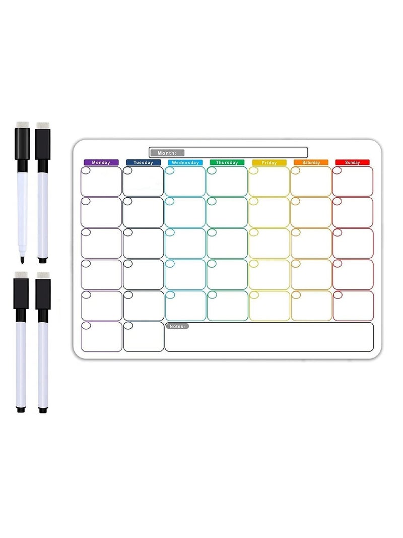Awestuffs Magnetic Dry Erase Monthly Planner for Refrigerator - Stain Resistant Whiteboard Sheet - with 4 Markers and Eraser - [45 x 30 cm] [Made in India] (Monthly Planner) - Image 1