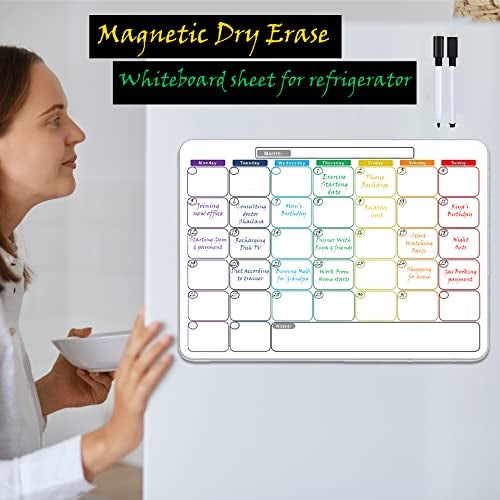 Awestuffs Magnetic Dry Erase Monthly Planner for Refrigerator - Stain Resistant Whiteboard Sheet - with 4 Markers and Eraser - [45 x 30 cm] [Made in India] (Monthly Planner) - Image 4