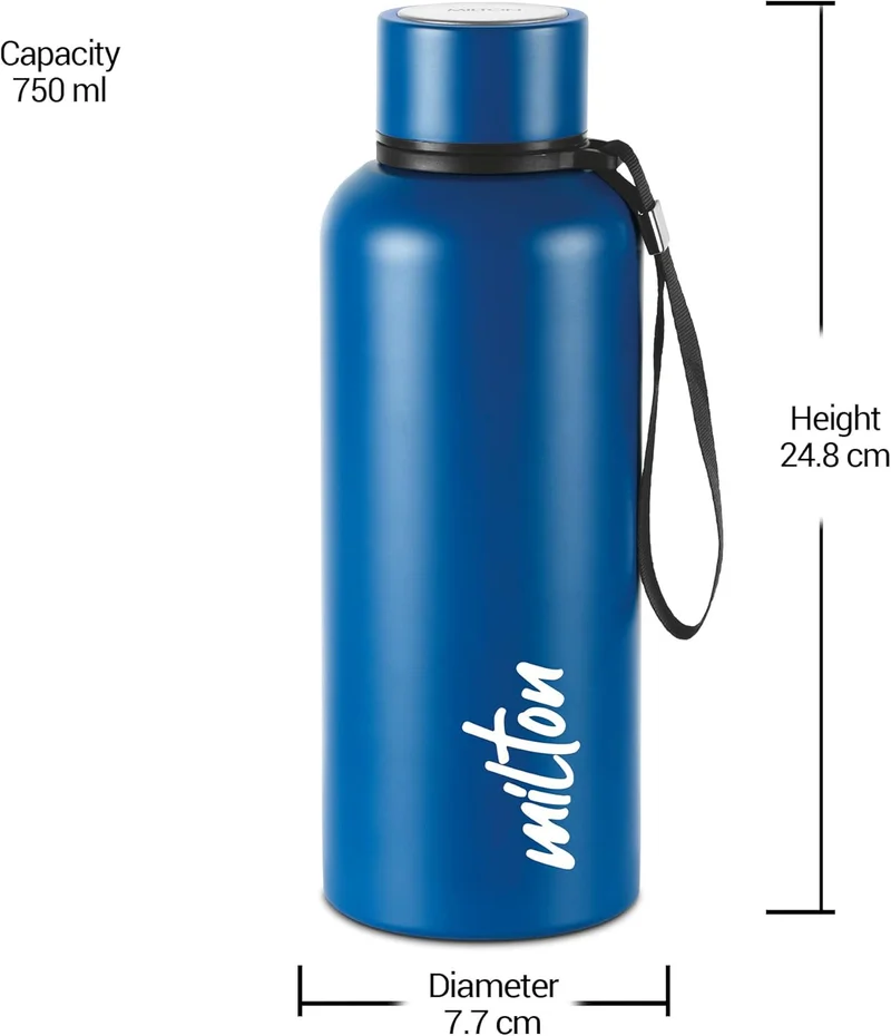 Milton  Milton Aura 750 Thermosteel Bottle, 750 ml, Dark Blue | 24 Hours Hot and Cold | Easy to Carry | Rust & Leak Proof | Tea | Coffee | Office| Gym | Home | Kitchen | Hiking | Trekking | Travel Bottle Dark Blue  | Best Price UAE